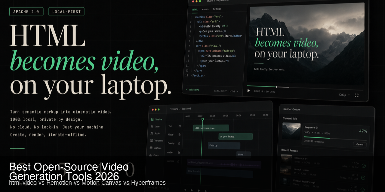 Best Open-Source Video Generation Tools 2026: html-video vs Remotion vs Motion Canvas vs Hyperframes