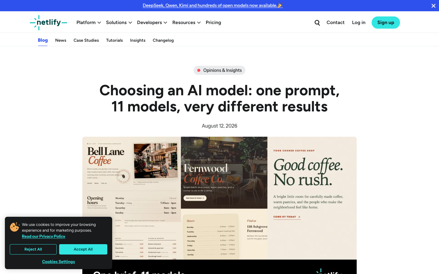One Prompt, 11 Models: Netlify's Real-World AI Site-Building Comparison 2026