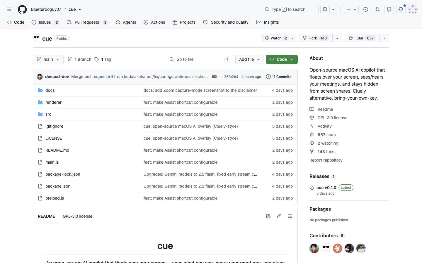 Cue Review — Open-Source macOS AI Copilot for Meetings and Coding