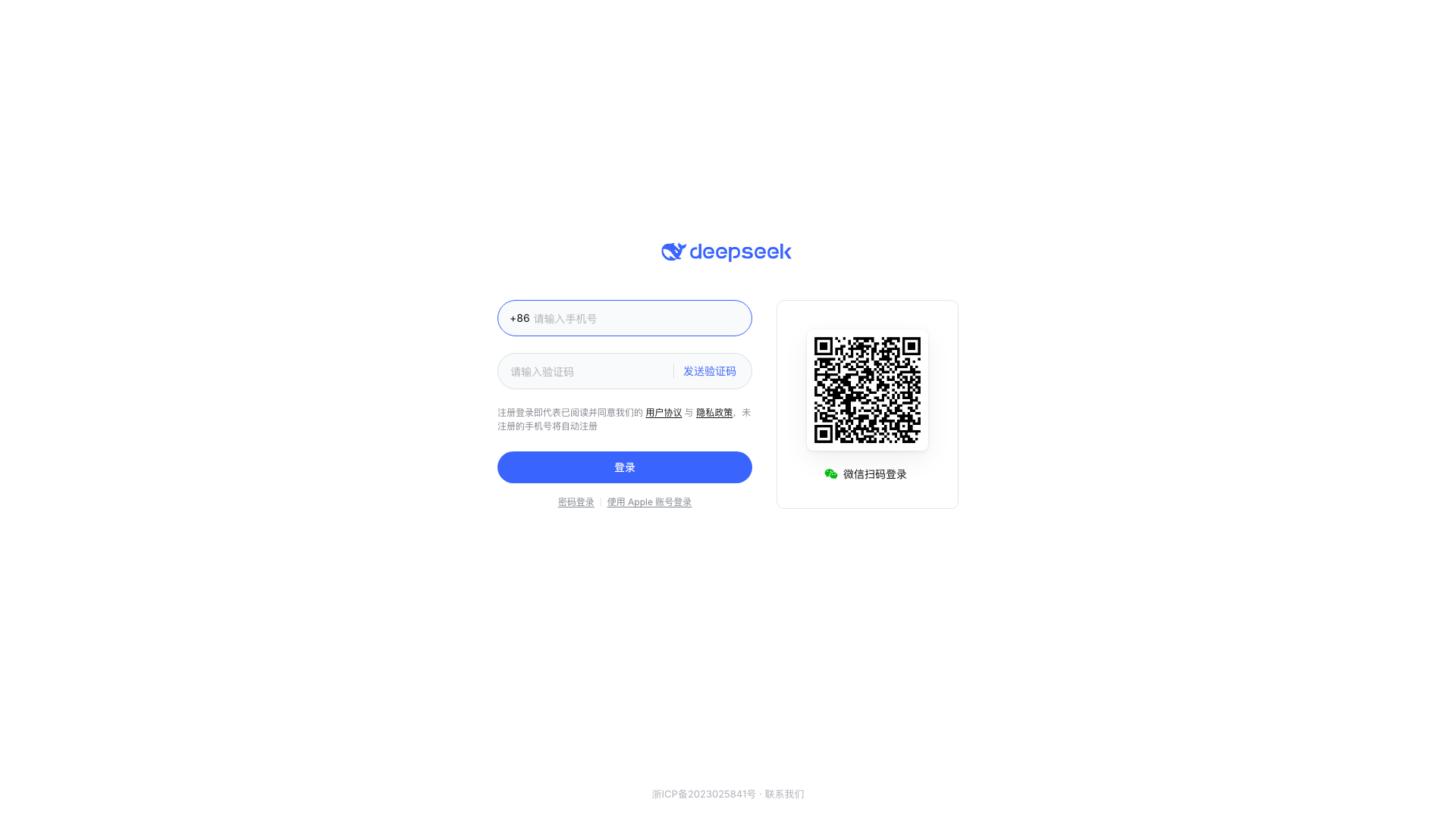 DeepSeek Chat Web main interface — clean, minimal layout with conversation sidebar and chat input