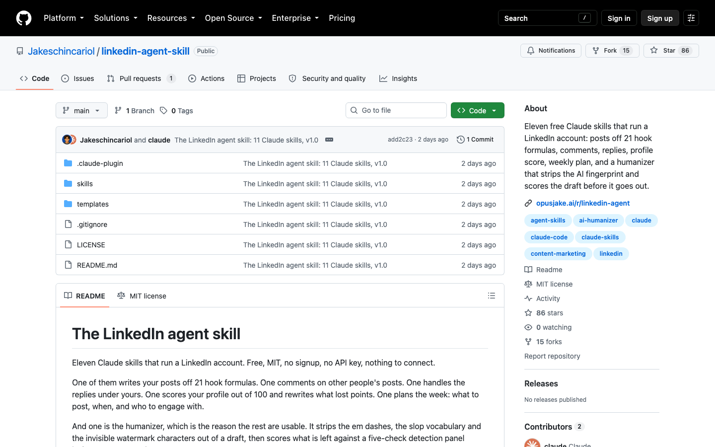 linkedin-agent-skill Review 2026 — Eleven Free Claude Skills That Run a LinkedIn Account, With a Humanizer That Measures Itself