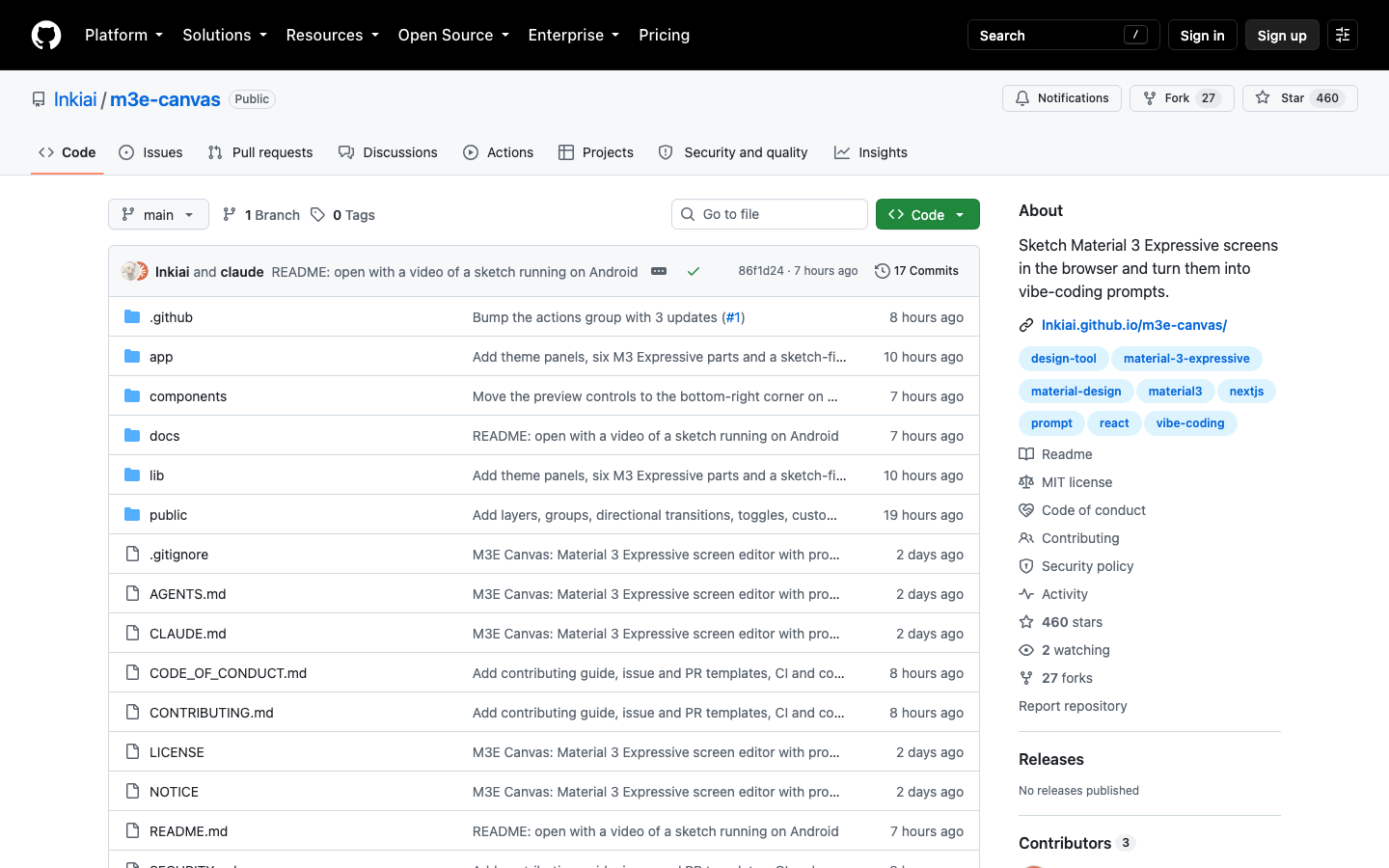 m3e-canvas Review 2026 — Sketch Material 3 Expressive Screens in the Browser, Link Them, and Copy a Vibe-Coding Prompt
