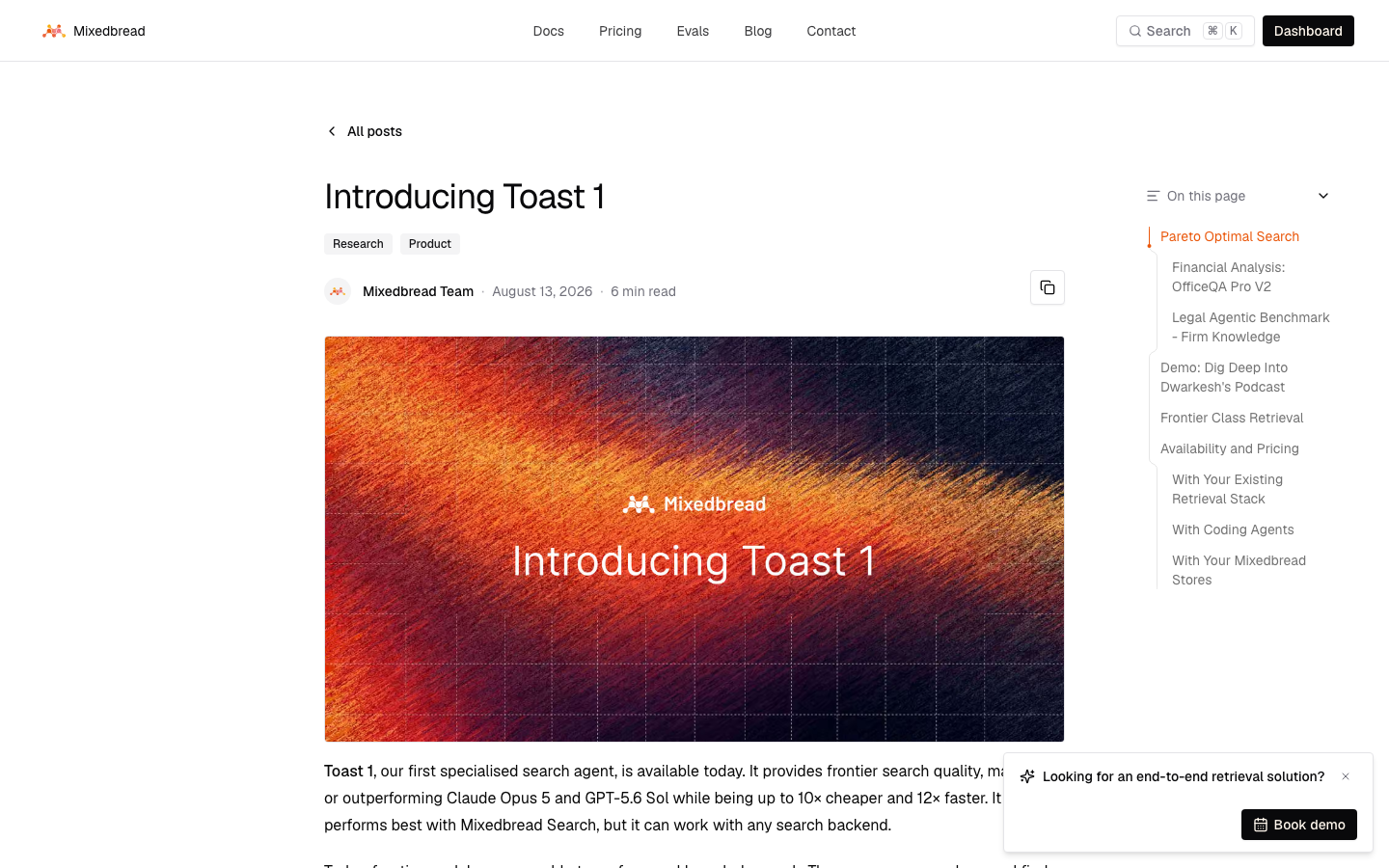 Toast 1 Review — Mixedbread's Specialized Search Agent Matches Opus 5 and Sol at 10x Lower Cost